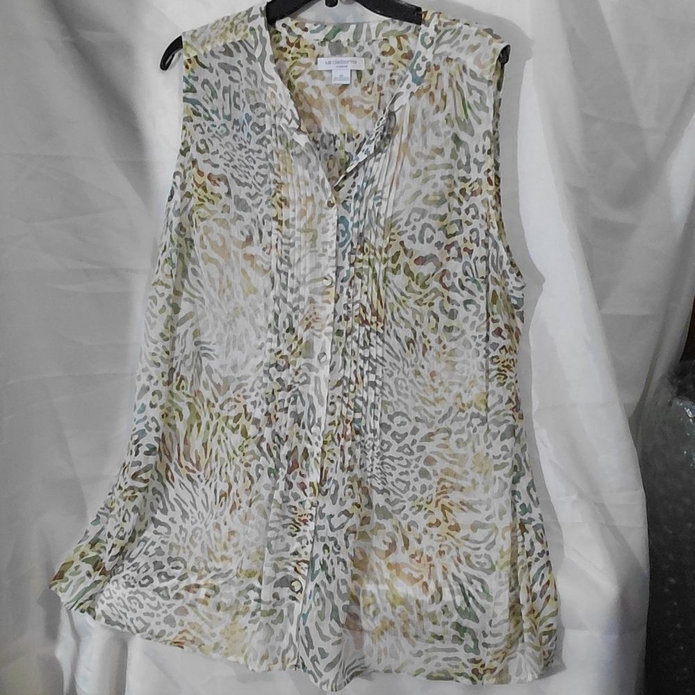 Liz Claiborne Sleeveless Sheer Animal-Print Camisole in White, Green, Tan